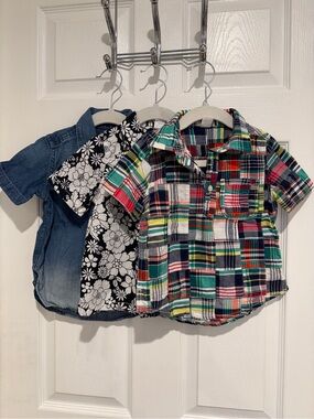 Lot of 3 Gap Toddler Boys 2T Button Down Shirt Bundle Plaid Floral Chambray